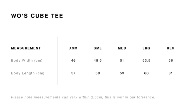 Womens cube tee size guide