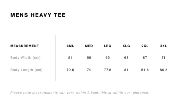 mens heavy tee size guide